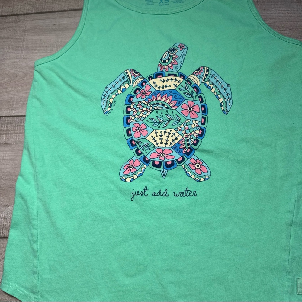 Life Is Good Sea Turtle‎ Doodles Graphic Tank Top Womens XS Just Add Water Green - Picture 5 of 11
